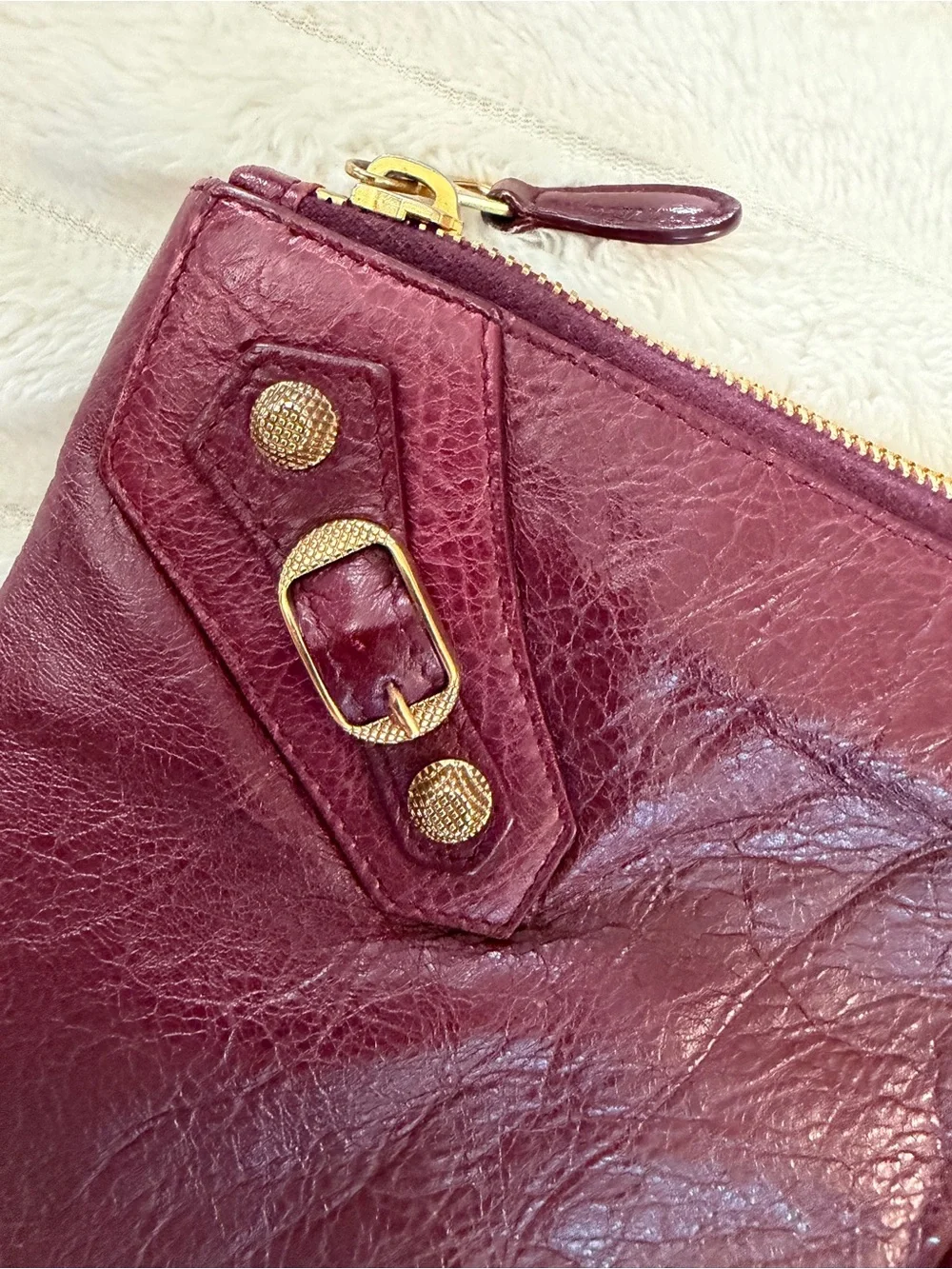 Balenciaga Deep Wine Leather Zip Clutch - Picture 10 of 16